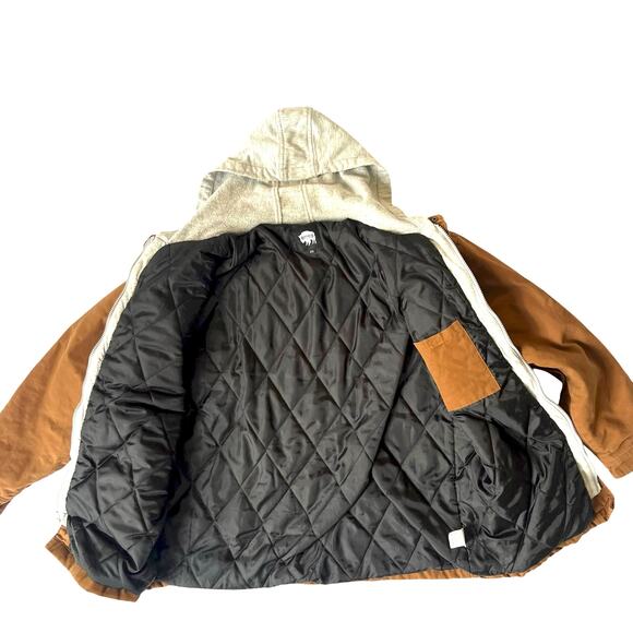 Buffalo Outdoors Men’s 2XL Brown Canvas Work Jacket w/ Gray Sweatshirt Hood - Picture 5 of 16